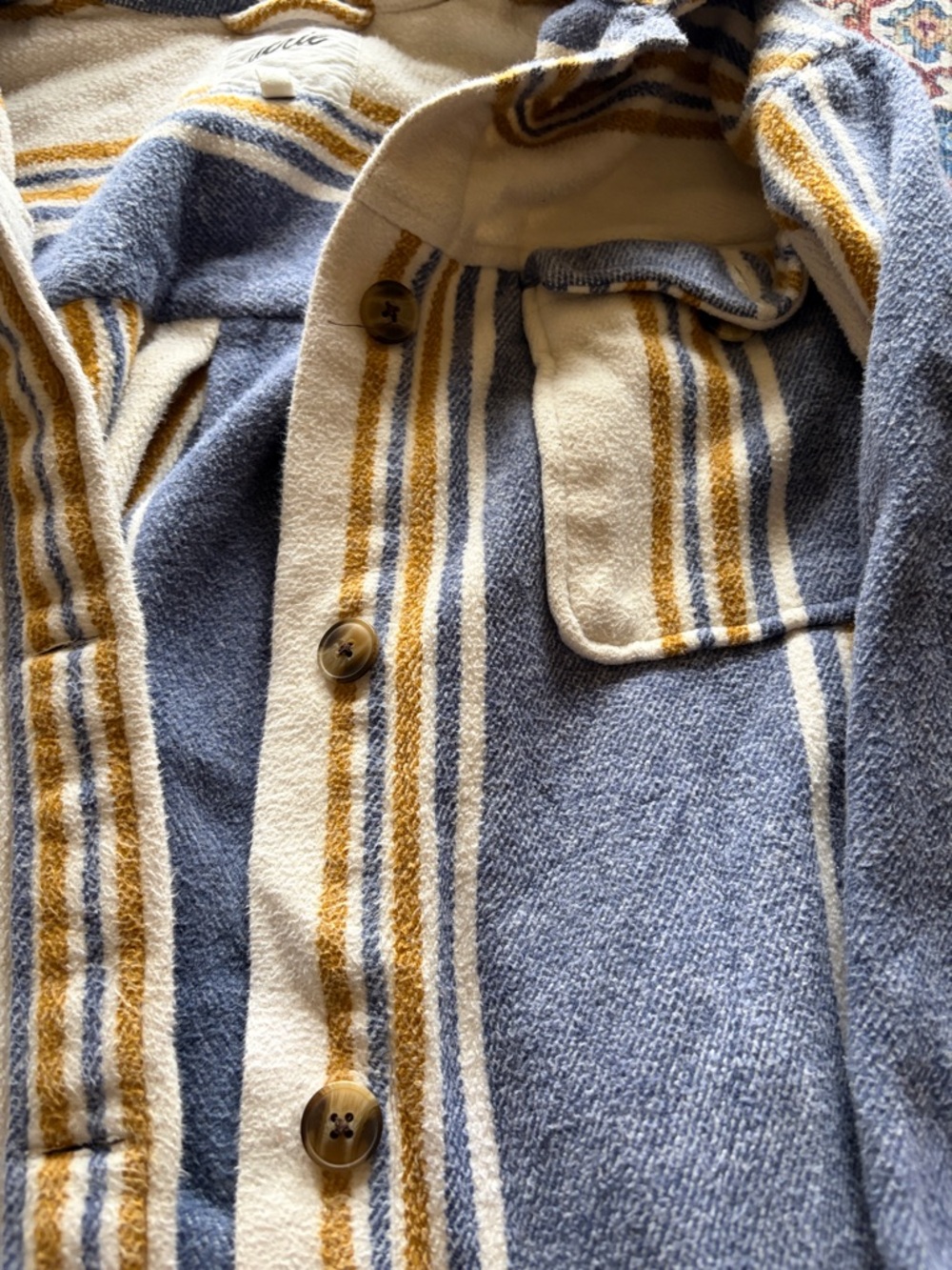 aerie Striped Shacket in Blue, Cream & Yellow - Picture 3 of 5